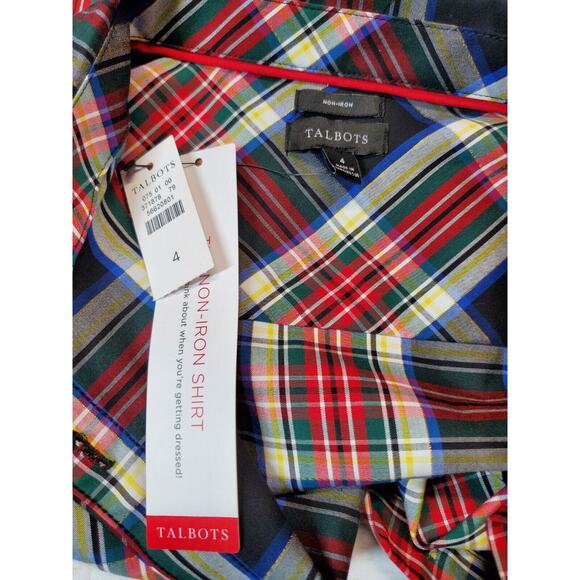 NEW Talbots Button Down Top Womens 4 Plaid Long Sleeve Holiday Gold Metallic - Picture 5 of 10